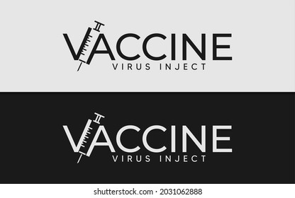 Vaccine Logotype with Inject Symbol Inside the Letter. Minimalist Style Logo Design.