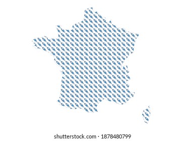 Vaccine map for France. The map of France is filled with syringes. Vector suitable for the vaccination campaign. Vaccination challenge against Covid 2019 disease.