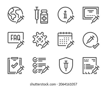 Symbole für Impfstoffe und medizinische Impfstoffe. Spritze, Injektion und antivirale Therapie Vektorsymbol eingestellt.