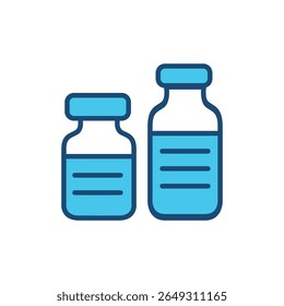 Ícone de Garrafas de Vacinas e Medicamentos - Frascos Médicos em Vetor de Estilo Plano e Linha, Ícone Vetorial de dois frascos de medicamentos ou vacinas em tamanhos diferentes, representando frascos médicos para vacinação.