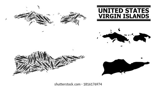 Vaccine mosaic and solid map of American Virgin Islands. Vector map of American Virgin Islands is designed from vaccine doses and men figures. Template designed for treatment purposes.