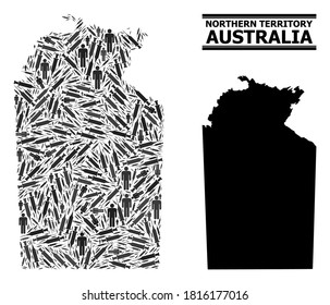 Vaccine mosaic and solid map of Australian Northern Territory. Vector map of Australian Northern Territory is done with vaccine symbols and human figures. Template designed for epidemic purposes.