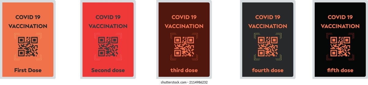 Vaccine passport boarding pass. Certificate of vaccine and immune from covid 19. Health passport on a digital screen with QR code for control and check of safety from covid 19 all doses. Vector.