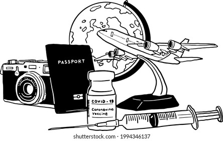 Vaccine Passport document Immunity verification for travel aboard Hand drawn vector illustration