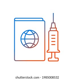 Vaccine passport gradient linear vector icon. Traveller ID pass, tourist card. Vaccinated passenger license. Thin line color symbols. Modern style pictogram. Vector isolated outline drawing