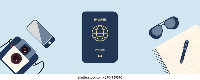 Vaccine passport or immunity passport concept vector for people who vaccinated or are immune to COVID-19 coronavirus and can begin to travel and work again