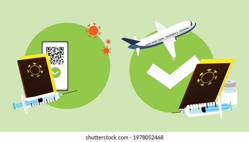 Vaccine passport, international vaccination certificate and digital sanitary European Green Pass. Certificate of vaccination and immunity against COVID-19 and SARS-Cov-2. Qr code on smartphone screen.