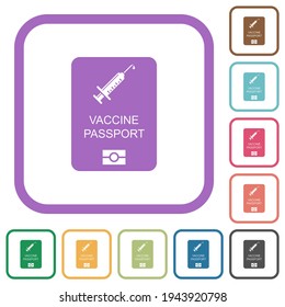 Vaccine passport simple icons in color rounded square frames on white background