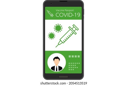 Vaccine Passport smartphone app for proof of coronavirus vaccination (vaccinated), with photo