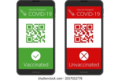 Vaccine Passport smartphone app for proof of coronavirus vaccination (inoculated and uninoculated), barcode