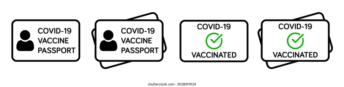 Vaccine passport vector icon set. Covid-19 coronavirus vaccine certificate icons.