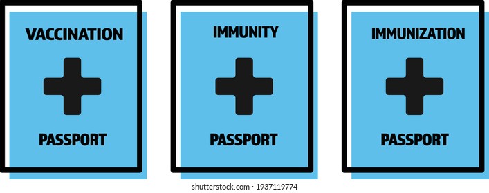 Vaccine passport vector icon - Passport with symbol of immunity and vaccination from Covid-19 for safe travel after global pandemic of Coronavirus.
