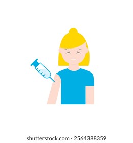 vaccine for people illustration vector. Yellow haired female icon injected with flat style