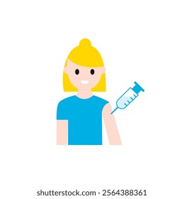 vaccine for people illustration vector. Yellow haired female icon injected with flat style