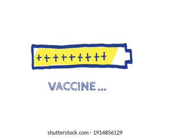Vaccine Progress Bar Status.  Coming Soon Vector Hand Drawn Loader. Website Sketch Bar with Adjustable Fill Part. Infographic Element with 90% Complete Indicator. Remedy Invention Illustration.