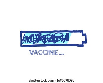 Vaccine Progress Bar Status.  Remedy Invention Illustration. Website Sketch Bar with Adjustable Fill Part. Coming Soon Vector Hand Drawn Loader. Infographic Element with 90% Complete Indicator.