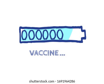 Vaccine Progress Bar Status.  Website Sketch Bar with Adjustable Fill Part. Coming Soon Vector Hand Drawn Loader. Infographic Element with 90% Complete Indicator. Remedy Invention Illustration.