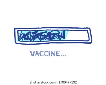 Vaccine Progress Bar Status.  Website Sketch Bar with Adjustable Fill Part. Coming Soon Vector Hand Drawn Loader. Remedy Invention Illustration. Infographic Element with 90% Complete Indicator.