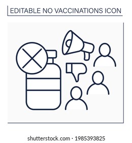 Vaccine promotion line icon. Opinions about vaccination. No vaccinations concept. Isolated vector illustration. Editable stroke