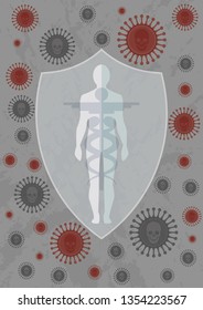 Vaccine protecting an adult. Vaccine protecting our organism from deadly infection. Vaccine acting as a shield and do not allow an infection attack 