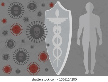 Vaccine protecting an adult. Vaccine protecting our organism from deadly infection. Vaccine acting as a shield and do not allow an infection attack 