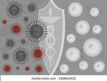 Vaccine protecting an organism (healthy cells) from deadly infection. Vaccine acting as a shield and do not allow an infection attack