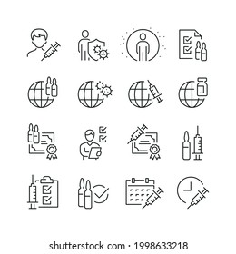 Vaccine related icons: thin vector icon set, black and white kit