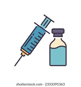 Vaccine related vector icon. Syringe and container with vaccine. Vaccine sign. Isolated on white background. Editable vector illustration