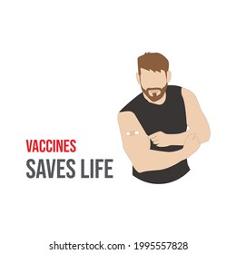 vaccine saves lives, Happy men showing their arms after receiving the covid-19 vaccination. A young man showing his arm with a bandage after receiving the covid-19 vaccine.