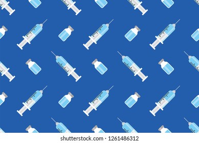 Vaccine, seamless pattern, syringe, bottle, treatment, prevention, vector, illustration