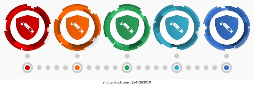Vaccine shield concept concept vector icon set, flat design pointers, infographic template