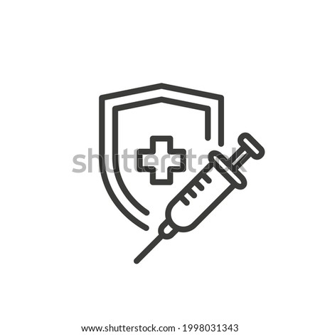 Vaccine and shield icon. Protection  and immunization concept.