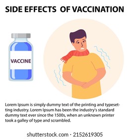 Vaccine side effect. Covid-19 vaccination. Vaccination and immunize. Rise in body temperature.Immunity health.The side effect is dizziness.Young man touching her temple. Healthcare concept.Vertigo ban