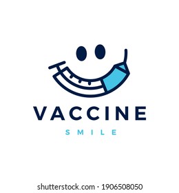 Vaccine Smile Injection Virus Covid 19 Logo Vector Icon Illustration