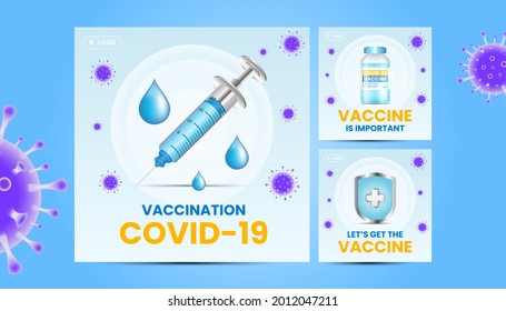 Vaccine social media post pack with 3d illustration