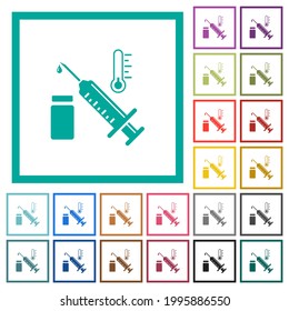 Vaccine storage temperature flat color icons with quadrant frames on white background