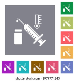 Vaccine storage temperature flat icons on simple color square backgrounds