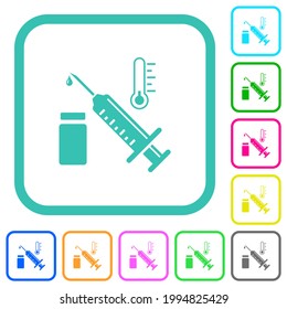 Vaccine storage temperature vivid colored flat icons in curved borders on white background