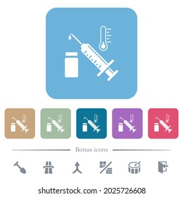 Vaccine storage temperature white flat icons on color rounded square backgrounds. 6 bonus icons included