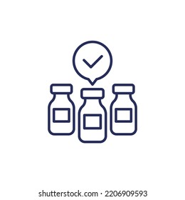 Vaccine supply line icon with bottles