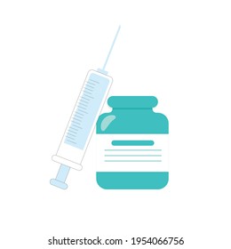 Vaccine and syringe, clinical vial and care for shot, pharmacy concept, vector drug for immunity illustration