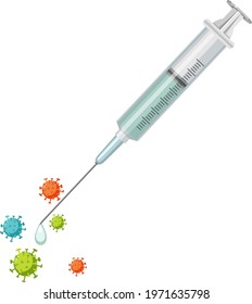 Vaccine syringe with coronavirus isolated on white background illustration