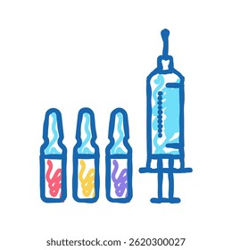 vetor de esboço de ícone de doodle de seringa de vacina. sinal de seringa de vacina. ilustração de símbolo isolado