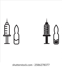 Vaccine and syringe icon set. Vector illustration isolated on white.
