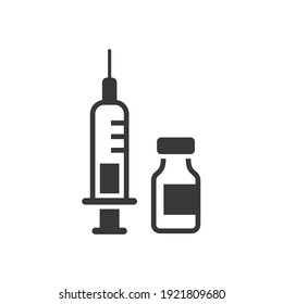 Vaccine And Syringe Icon. Vector Illustration Isolated On White.