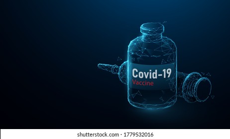 Vaccine and Syringe Injection. COVID-19 Vaccine. Low Poly and Wireframe Design. Vector Illustration