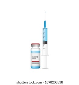 Vaccine and syringe injection. It use for prevention, immunization and treatment from coronavirus infection COVID-19 ,nCoV 2019 f concept, Realistic - Vector illustration, isolated on white background