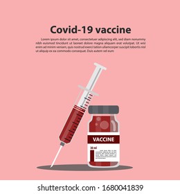 Vaccine and syringe injection. It use for prevention,immunization and treatment from corona virus infection (novel coronavirus disease 2019, COVID-19, nCoV 2019). Vector, esp, illustration.