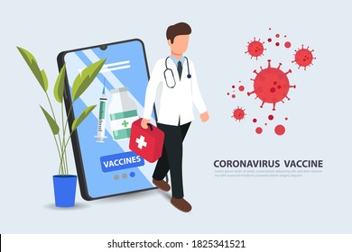 Vaccine and syringe injection. It use for prevention,immunization and treatment from corona virus infection(novel coronavirus disease 2019,COVID-19,nCoV 2019 from Wuhan). Medicine infectious concept.