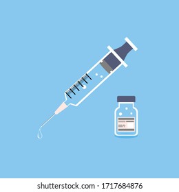 Vaccine and syringe injection.  vector Illustration.